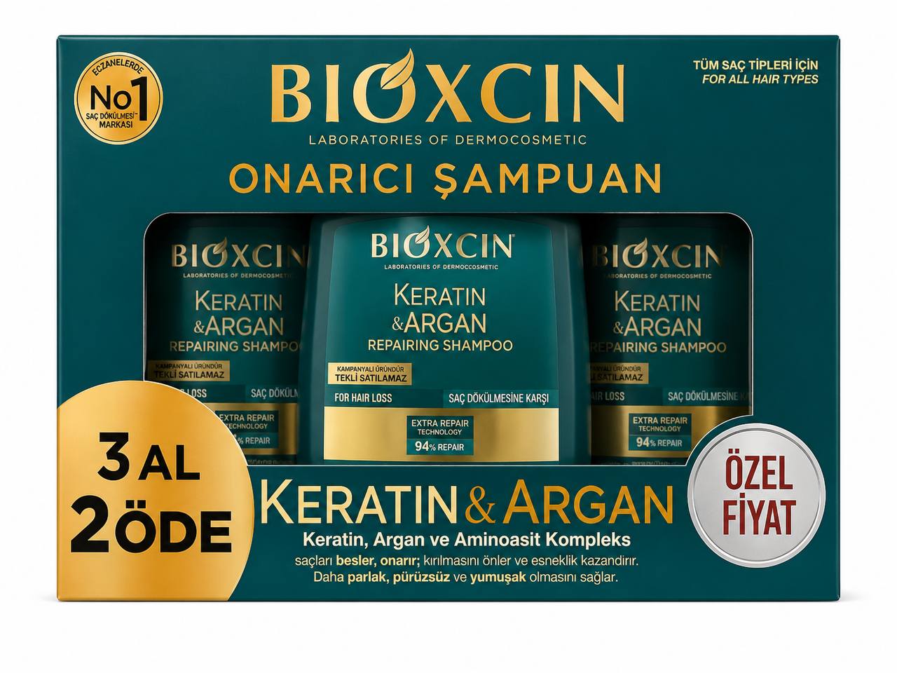 Bioxcin Keratin & Argan възстановяващ шампоан с кератин и арган – комплект 3 броя